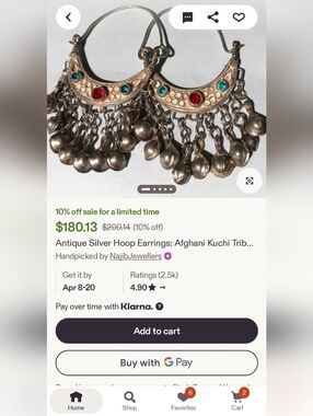 Antique Afghan Kuchi Tribal 925 Sterling hoop earrings
